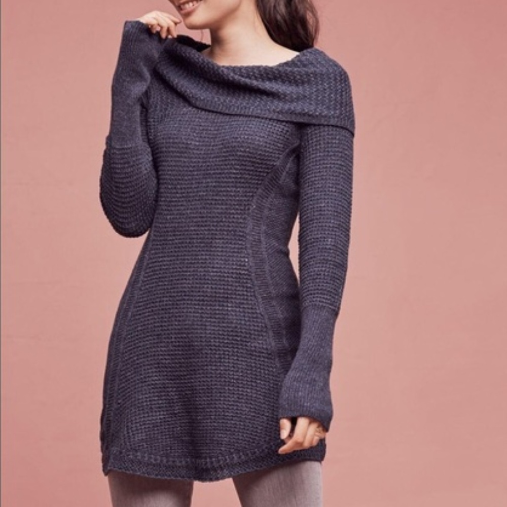 Navy Rosie Cowlneck Pullover Sweater Dress